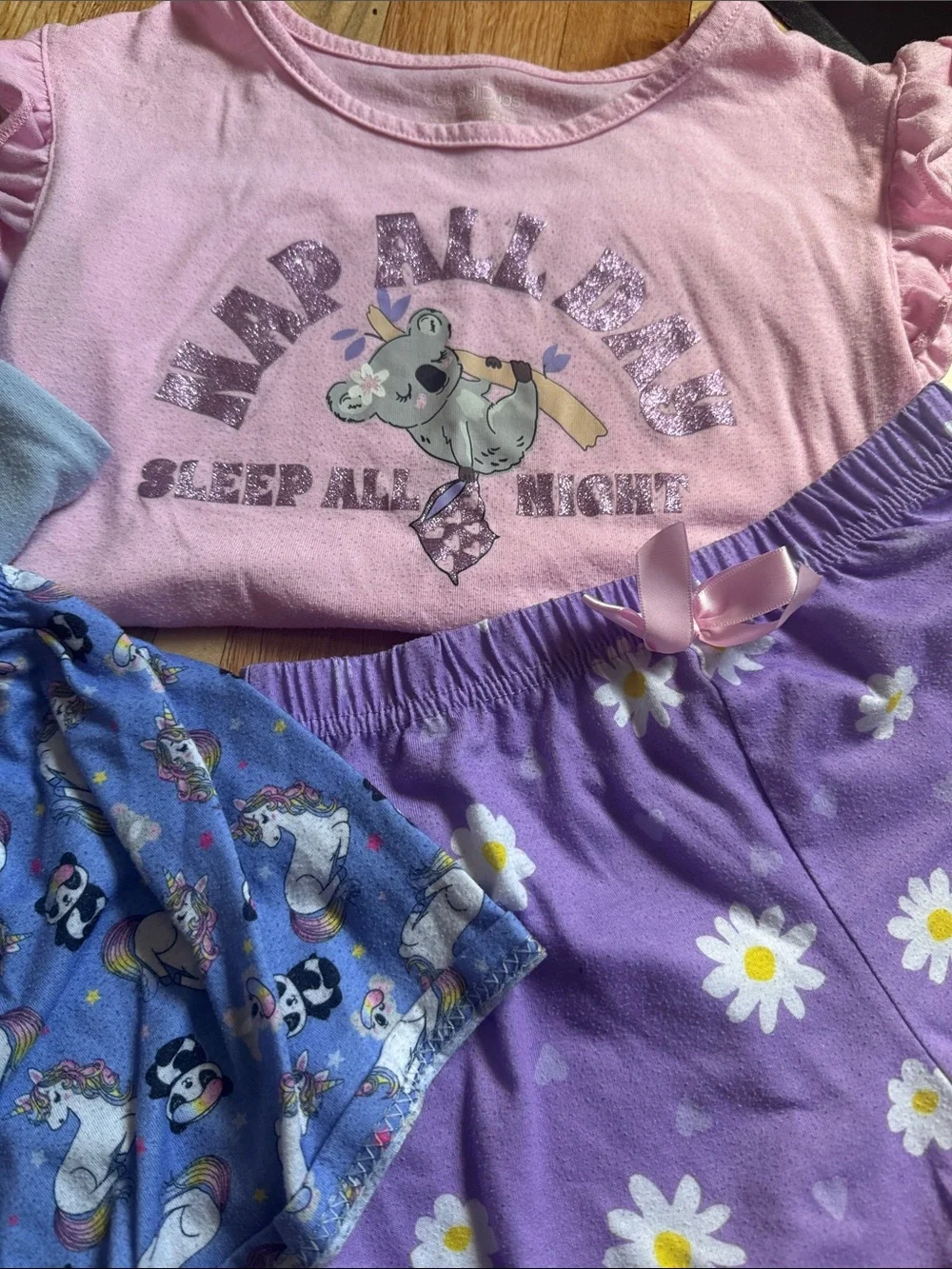 Kids Unicorn & Daisy Pajama Set - Pink, Blue, Purple